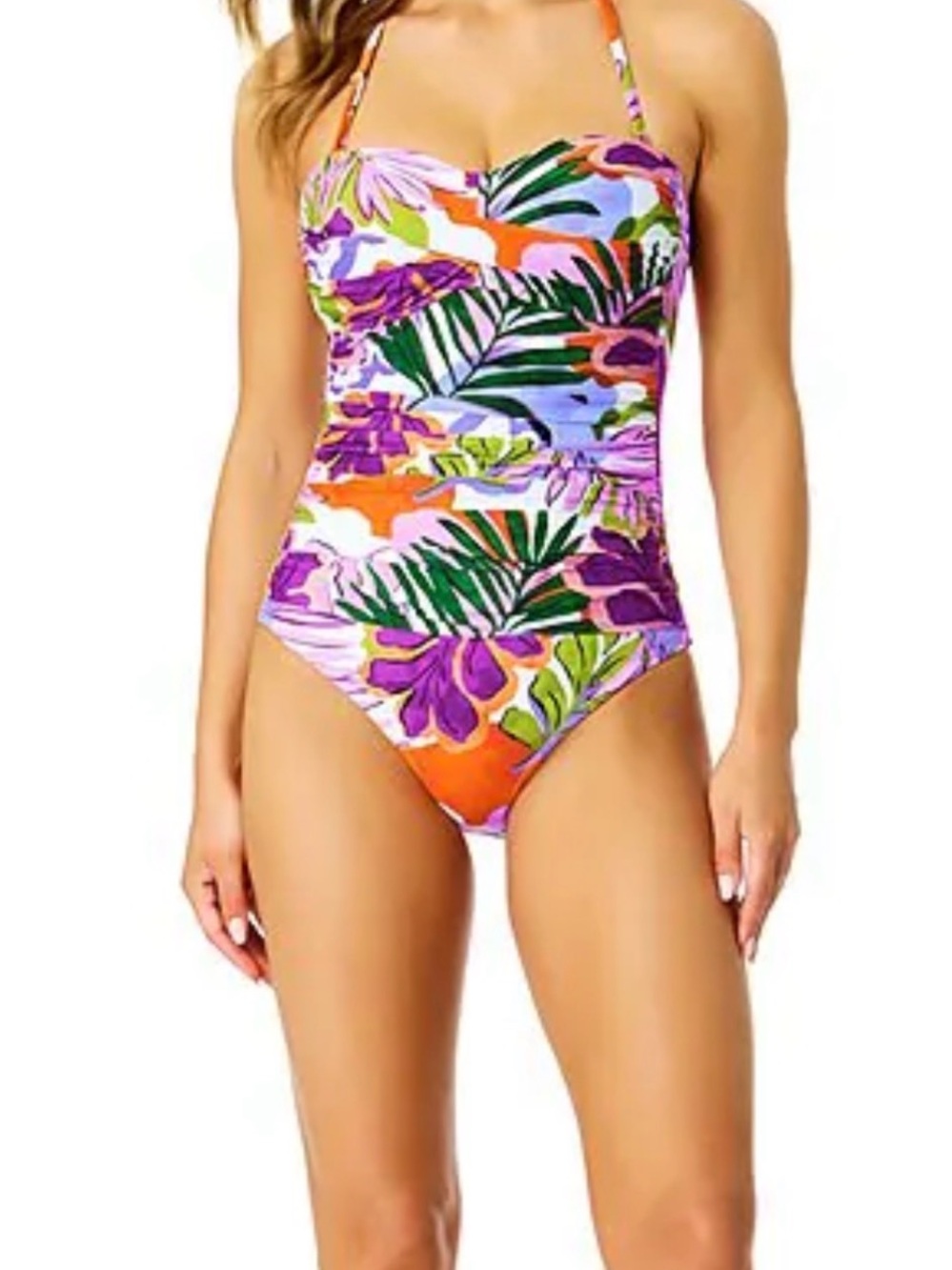 NWT Anne Cole Tropical Floral Bandeau One Piece Swimsuit Size 12